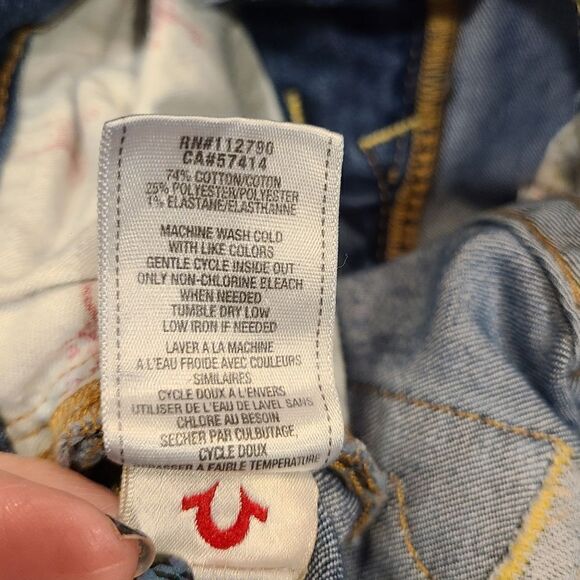 True Religion Low-Rise Boot Cut Medium Wash Distressed Jeans | 28 - Picture 11 of 15